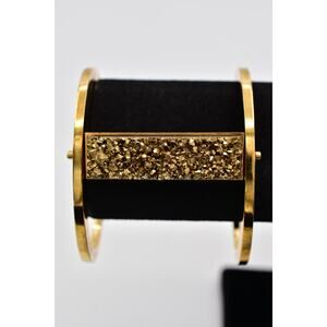 Nest Jewelry Vintage Cuff Bangle Bracelet Gold Druzy Heavy Chunky Signed Bin2